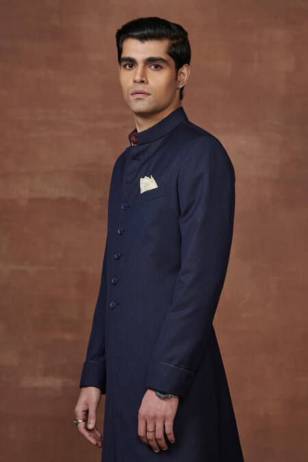 Buy Raghavendra Rathore Jodhpur Blue Wool Odyssey Charm Textured Achkan Online at Aza Fashions Buy_Raghavendra Rathore Jodhpur_Blue Wool Odyssey Charm Textured Achkan _Online_at_Aza_Fashions