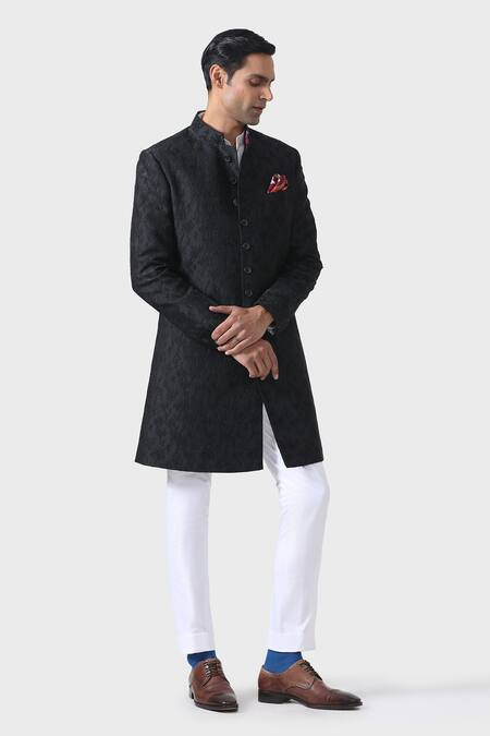 Raghavendra Rathore Jodhpur Black Embroidery Timeless Elegance Refined Textured Achkan 