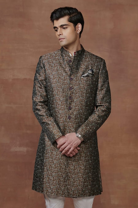 Raghavendra Rathore Jodhpur Multi Color Jacquard Embroidery The Mosaic Achkan Online at Aza Fashions Raghavendra Rathore Jodhpur_Multi Color Jacquard Embroidery The Mosaic Achkan _Online_at_Aza_Fashions