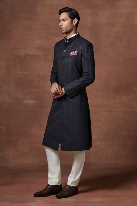 Raghavendra Rathore Jodhpur Blue Wool Zari The Royal Grandeur Achkan Online at Aza Fashions Raghavendra Rathore Jodhpur_Blue Wool Zari The Royal Grandeur Achkan _Online_at_Aza_Fashions