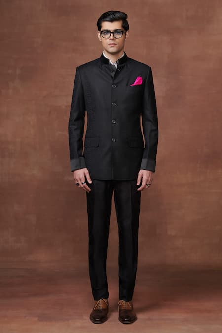 Raghavendra Rathore Jodhpur Black Wool Plain The Royal Grandeur Bandhgala Jacket 