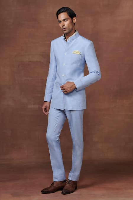 Buy Raghavendra Rathore Jodhpur Sky Blue Silk, Wool Embroidery Cerulean Bandhgala Jacket Online at Aza Fashions Buy_Raghavendra Rathore Jodhpur_Sky Blue Silk, Wool Embroidery Cerulean Bandhgala Jacket _Online_at_Aza_Fashions