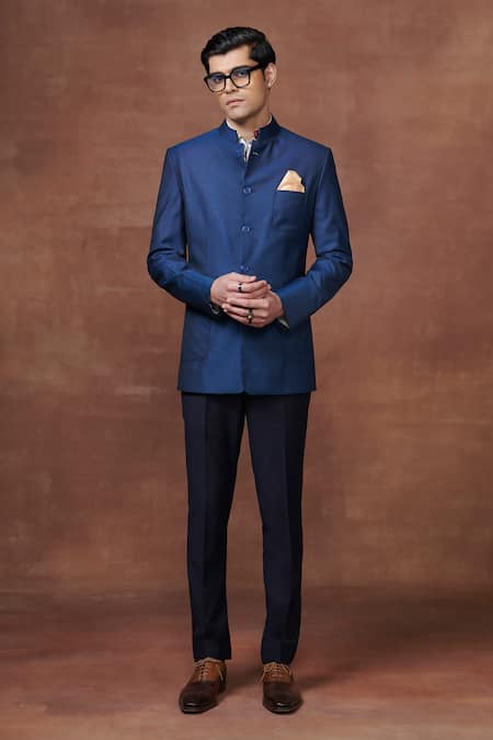 Raghavendra Rathore Jodhpur Blue Wool The Regal Radiance Bandhgala Jacket 