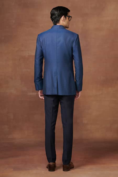 Shop Raghavendra Rathore Jodhpur Blue Wool The Regal Radiance Bandhgala Jacket at Aza Fashions Shop_Raghavendra Rathore Jodhpur_Blue Wool The Regal Radiance Bandhgala Jacket _at_Aza_Fashions