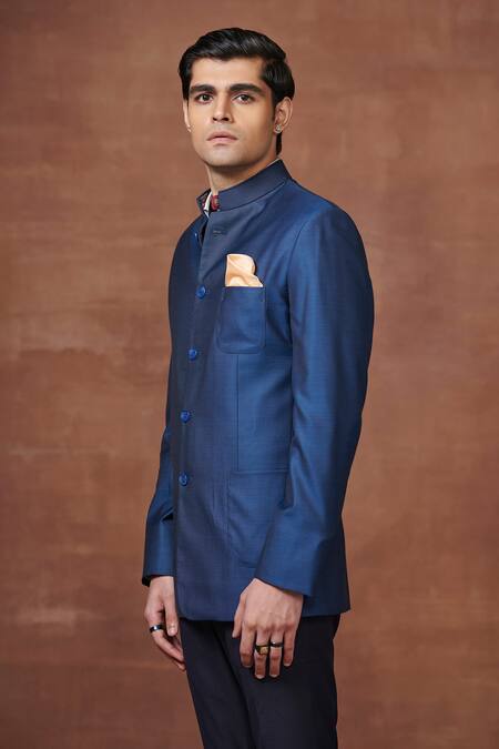 Buy Raghavendra Rathore Jodhpur Blue Wool The Regal Radiance Bandhgala Jacket Online at Aza Fashions Buy_Raghavendra Rathore Jodhpur_Blue Wool The Regal Radiance Bandhgala Jacket _Online_at_Aza_Fashions