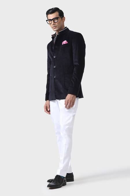 Buy_Raghavendra Rathore Jodhpur_Blue Cashmere, Corduroy Elegant Bandhgala _Online_at_Aza_Fashions