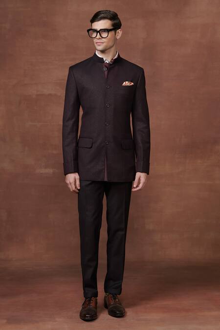 Raghavendra Rathore Jodhpur Brown Wool Eminent Elegance Bandhgala Online at Aza Fashions Raghavendra Rathore Jodhpur_Brown Wool Eminent Elegance Bandhgala _Online_at_Aza_Fashions