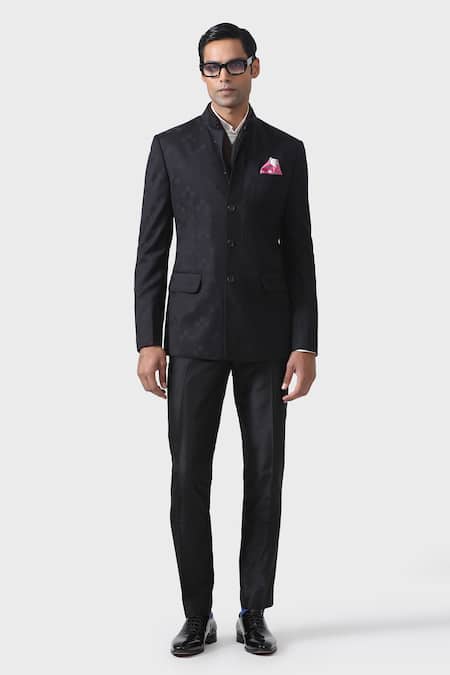 Buy_Raghavendra Rathore Jodhpur_Black Cotton Embroidery Elegance The Ultimate Bespoke Bandhgala _Online_at_Aza_Fashions