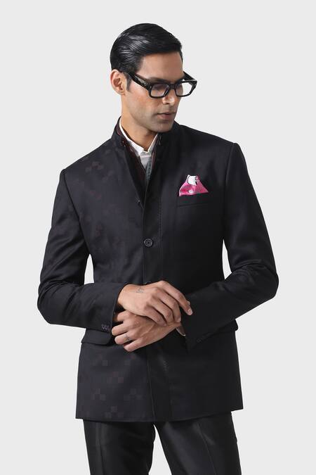 Raghavendra Rathore Jodhpur_Black Cotton Embroidery Elegance The Ultimate Bespoke Bandhgala _at_Aza_Fashions