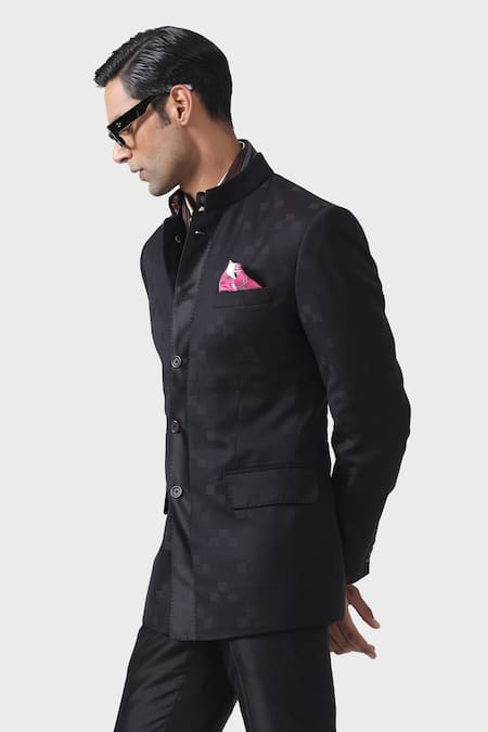 Buy_Raghavendra Rathore Jodhpur_Black Cotton Embroidery Elegance The Ultimate Bespoke Bandhgala 