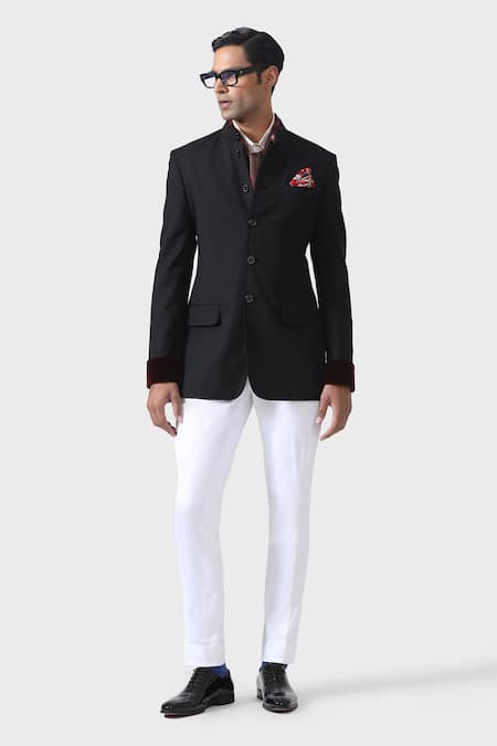 Raghavendra Rathore Jodhpur_Black Velvet Elegant Handmade Bandhgala _Online_at_Aza_Fashions