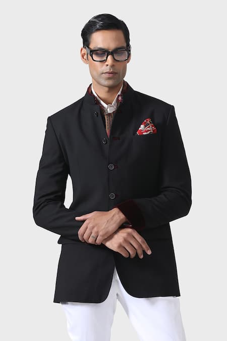 Buy_Raghavendra Rathore Jodhpur_Black Velvet Elegant Handmade Bandhgala _Online_at_Aza_Fashions