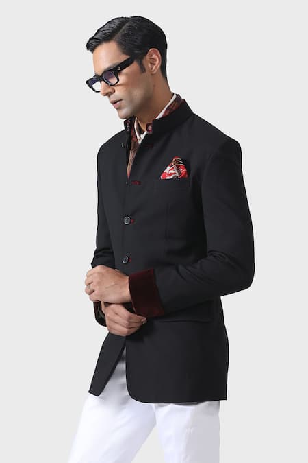 Raghavendra Rathore Jodhpur_Black Velvet Elegant Handmade Bandhgala _at_Aza_Fashions