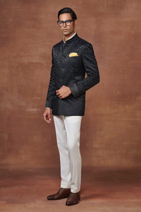 Raghavendra Rathore Jodhpur Regal Elegance Bespoke Leopard Woven Bandhgala 