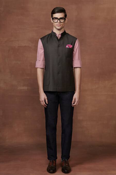 Raghavendra Rathore Jodhpur Brown Wool Safari Elegance Waistcoat Online at Aza Fashions Raghavendra Rathore Jodhpur_Brown Wool Safari Elegance Waistcoat _Online_at_Aza_Fashions