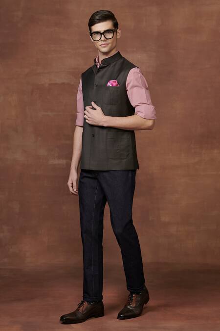 Shop Raghavendra Rathore Jodhpur Brown Wool Safari Elegance Waistcoat Online at Aza Fashions Shop_Raghavendra Rathore Jodhpur_Brown Wool Safari Elegance Waistcoat _Online_at_Aza_Fashions