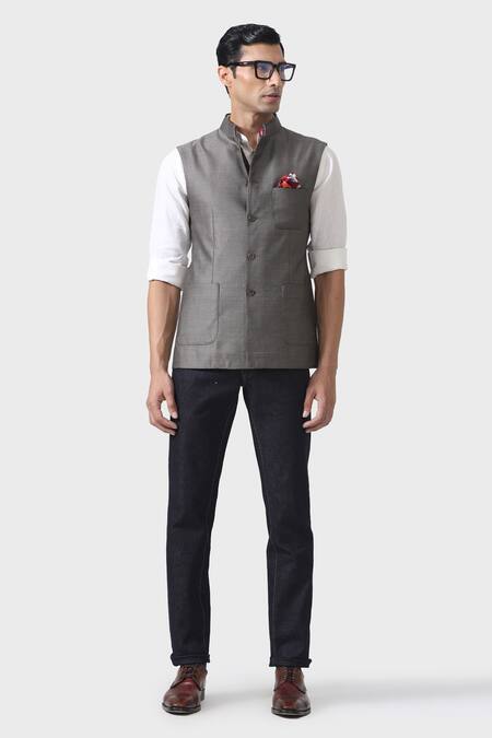 Raghavendra Rathore Jodhpur_Grey Wool Connoisseurs The Waistcoat _Online_at_Aza_Fashions