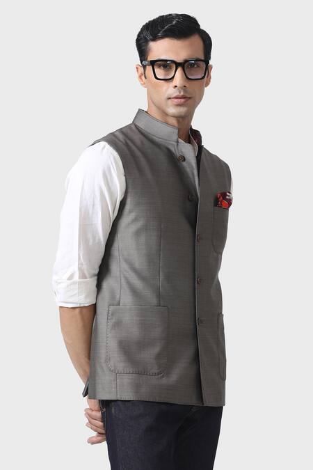 Raghavendra Rathore Jodhpur_Grey Wool Connoisseurs The Waistcoat _at_Aza_Fashions