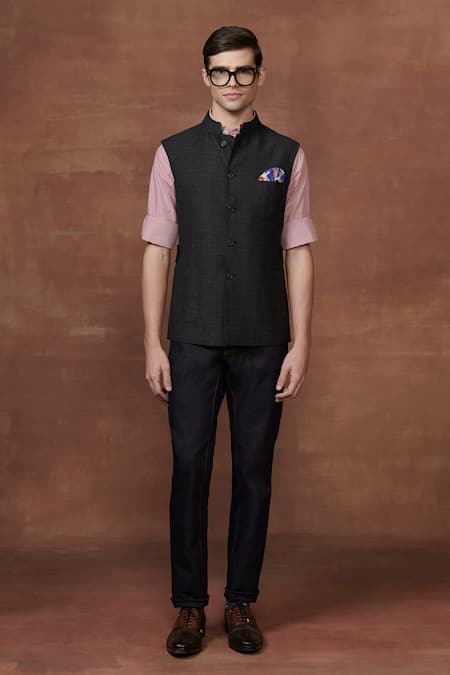 Raghavendra Rathore Jodhpur Grey Wool Plain The Safari Sojourn Waistcoat 