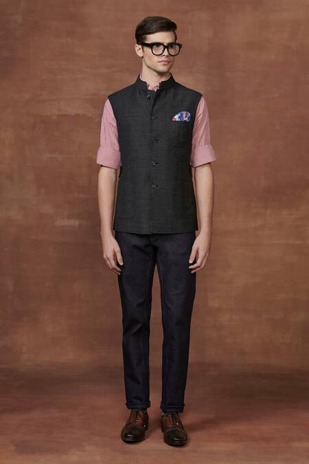 Raghavendra Rathore Jodhpur Grey Wool The Safari Sojourn Waistcoat Online at Aza Fashions Raghavendra Rathore Jodhpur_Grey Wool The Safari Sojourn Waistcoat _Online_at_Aza_Fashions