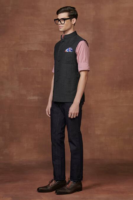 Shop Raghavendra Rathore Jodhpur Grey Wool The Safari Sojourn Waistcoat Online at Aza Fashions Shop_Raghavendra Rathore Jodhpur_Grey Wool The Safari Sojourn Waistcoat _Online_at_Aza_Fashions