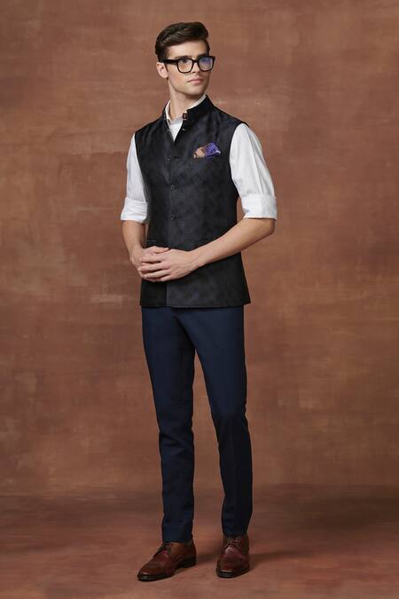 Raghavendra Rathore Jodhpur Blue Wool Serenity Waistcoat at Aza Fashions Raghavendra Rathore Jodhpur_Blue Wool Serenity Waistcoat _at_Aza_Fashions
