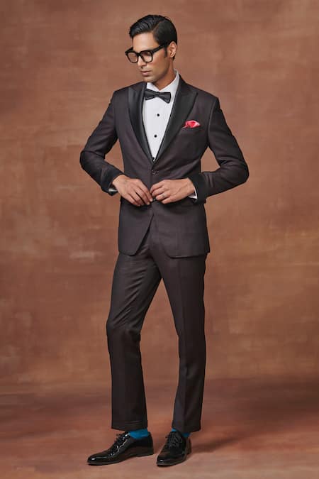 Raghavendra Rathore Jodhpur Brown Suiting Plain Radiant Opulence Gabardine Tuxedo Jacket 