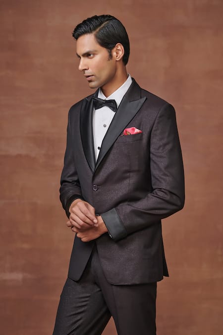 Buy_Raghavendra Rathore Jodhpur_Brown Gabardine Radiant Opulence Tuxedo Jacket _Online_at_Aza_Fashions