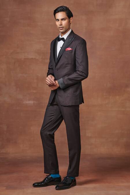 Shop_Raghavendra Rathore Jodhpur_Brown Gabardine Radiant Opulence Tuxedo Jacket _Online_at_Aza_Fashions