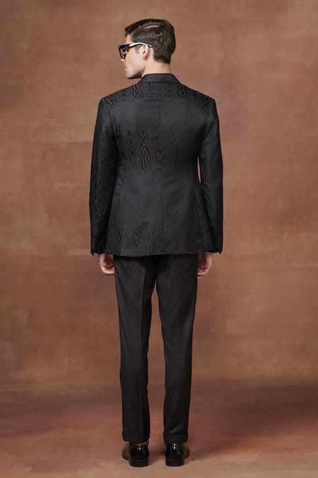 Shop Raghavendra Rathore Jodhpur Black Wool Opulent Abstract Pattern Tuxedo Jacket at Aza Fashions Shop_Raghavendra Rathore Jodhpur_Black Wool Opulent Abstract Pattern Tuxedo Jacket _at_Aza_Fashions