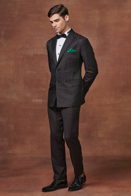 Buy Raghavendra Rathore Jodhpur Black Wool Opulent Abstract Pattern Tuxedo Jacket Online at Aza Fashions Buy_Raghavendra Rathore Jodhpur_Black Wool Opulent Abstract Pattern Tuxedo Jacket _Online_at_Aza_Fashions