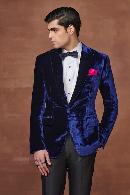 Buy Raghavendra Rathore Jodhpur Blue Velvet, Viscose Majestic Midnight Tuxedo Jacket Online at Aza Fashions Buy_Raghavendra Rathore Jodhpur_Blue Velvet, Viscose Majestic Midnight Tuxedo Jacket _Online_at_Aza_Fashions