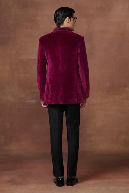 Raghavendra Rathore Jodhpur Regal Bordeaux Velvet Tuxedo Jacket