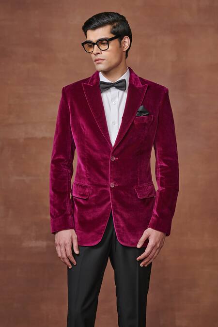 Raghavendra Rathore Jodhpur Pink Velvet Regal Bordeaux Tuxedo Jacket Online at Aza Fashions Raghavendra Rathore Jodhpur_Pink Velvet Regal Bordeaux Tuxedo Jacket _Online_at_Aza_Fashions