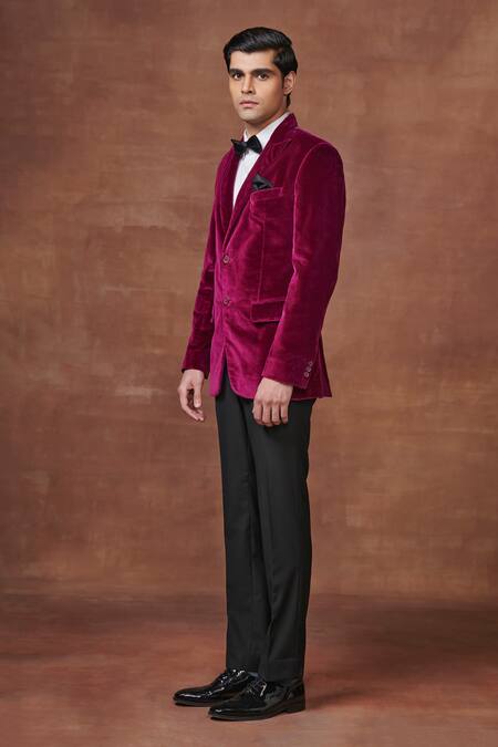 Buy Raghavendra Rathore Jodhpur Pink Velvet Regal Bordeaux Tuxedo Jacket Online at Aza Fashions Buy_Raghavendra Rathore Jodhpur_Pink Velvet Regal Bordeaux Tuxedo Jacket _Online_at_Aza_Fashions