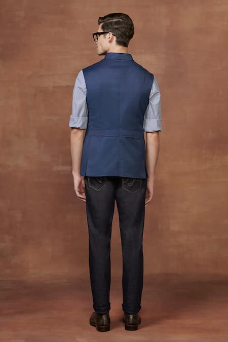 Raghavendra Rathore Jodhpur Mandarin Collar Wool Safari Waistcoat 