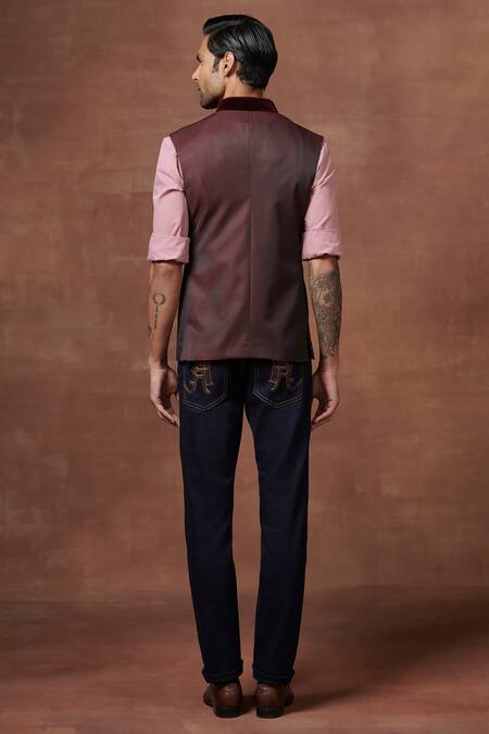 Raghavendra Rathore Jodhpur Bordeaux Dual Toned Waistcoat 