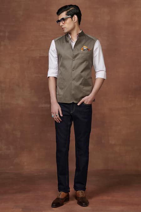 Raghavendra Rathore Jodhpur Lustrous Wool Button Down Waistcoat 