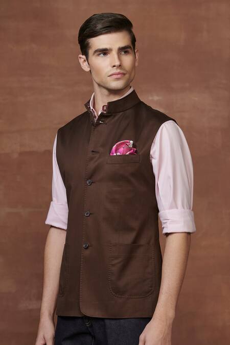 Buy Raghavendra Rathore Jodhpur Brown Wool Patch Pocket Waistcoat Online at Aza Fashions Buy_Raghavendra Rathore Jodhpur_Brown Wool Patch Pocket Waistcoat _Online_at_Aza_Fashions