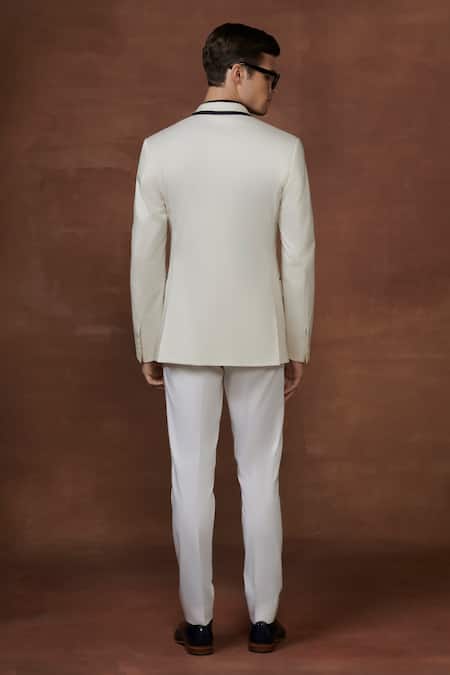 Raghavendra Rathore Jodhpur Contrast Border Lapel Collar Tuxedo Jacket 
