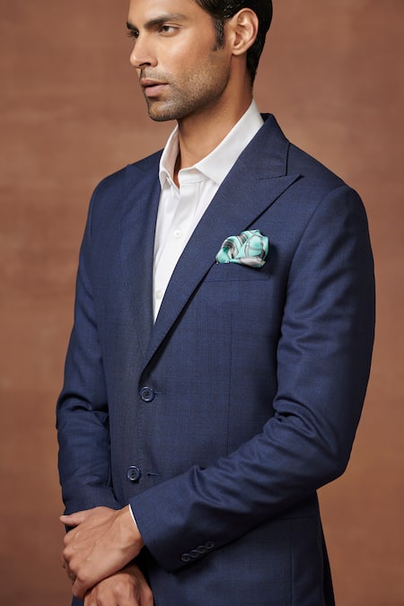 Shop Raghavendra Rathore Jodhpur Blue Wool Eclat Tuxedo Jacket Online at Aza Fashions Shop_Raghavendra Rathore Jodhpur_Blue Wool Eclat Tuxedo Jacket _Online_at_Aza_Fashions