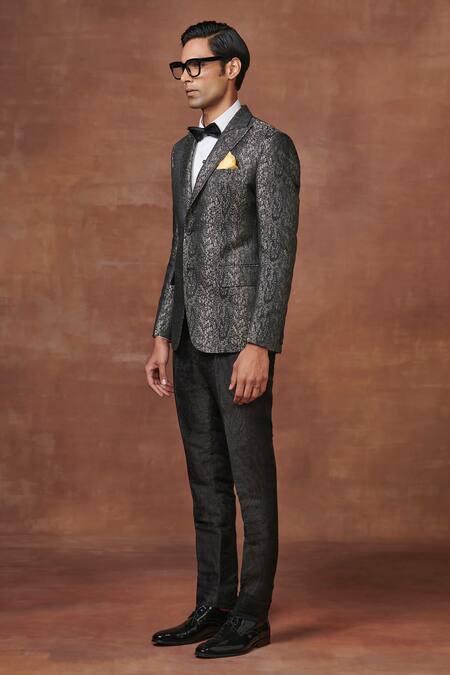 Shop Raghavendra Rathore Jodhpur Black Jacquard Symphony Tuxedo Jacket Online at Aza Fashions Shop_Raghavendra Rathore Jodhpur_Black Jacquard Symphony Tuxedo Jacket _Online_at_Aza_Fashions