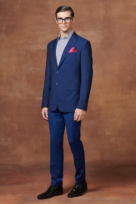 Buy_Raghavendra Rathore Jodhpur_Blue Wool Tuxedo Jacket _Online_at_Aza_Fashions