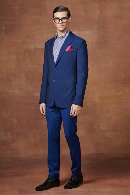 Shop_Raghavendra Rathore Jodhpur_Blue Wool Tuxedo Jacket _Online_at_Aza_Fashions