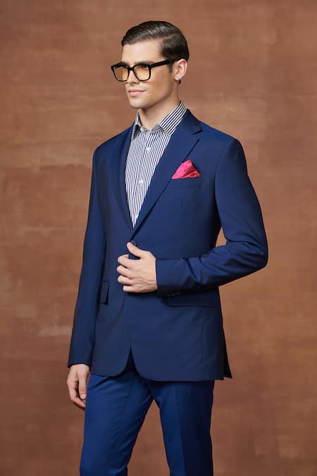 Raghavendra Rathore Jodhpur_Blue Wool Tuxedo Jacket _at_Aza_Fashions