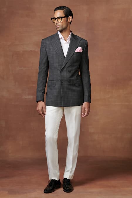 Raghavendra Rathore Jodhpur Grey Wool Checkered Pattern Dignified Jacket 