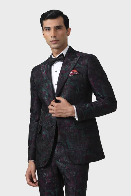 Shop_Raghavendra Rathore Jodhpur_Wine Suede Saritorial Splendor Textured Tuxedo Jacket 