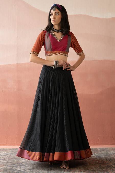 Shop_Swatti Kapoor_Black Woven Silk Organza Printed Alexandria Skirt  _Online_at_Aza_Fashions