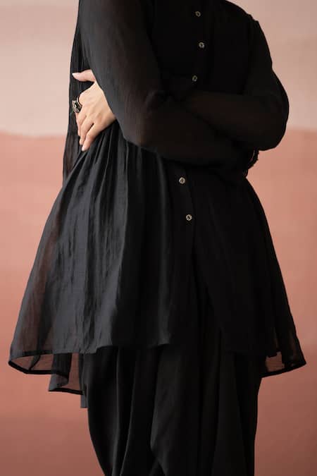 Buy Swatti Kapoor Black Handloom Cotton, Chanderi Sequins, Alila Pintucked Shirt With Slip Buy_Swatti Kapoor_Black Handloom Cotton, Chanderi Sequins, Alila Pintucked Shirt With Slip