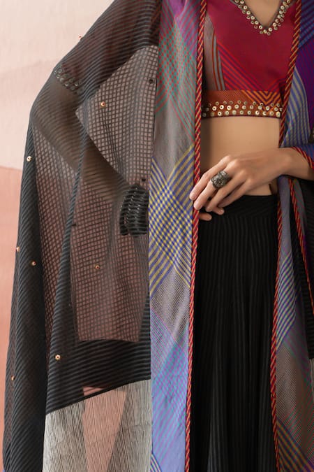 Swatti Kapoor_Multi Color Woven Striped Silk Organza Hand Block Aswan Dupatta  _Online_at_Aza_Fashions